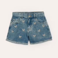 Short mom jeans infantil borboletas azul