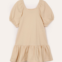 Vestido infantil texturizado manga curta bege