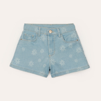 Short mom jeans infantil floral azul