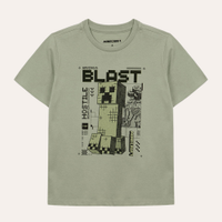 Camiseta de algodão infantil minecraft verde