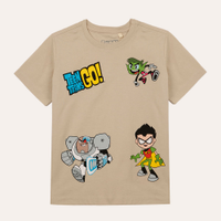 Camiseta de algodão infantil manga curta os jovens titãs bege