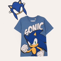 Camiseta de algodão infantil com máscara sonic azul