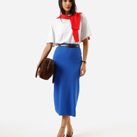 Saia longa feminina de tricot canelada azul