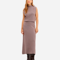 Saia midi de tricot canelada cinza