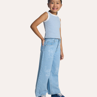 Calça wide leg jeans infantil stitch azul