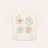 Camiseta de algodão infantil manga curta floral off white