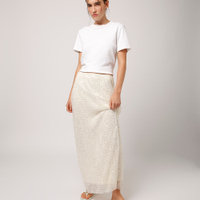 Saia longa de tule com paetê mindset off white