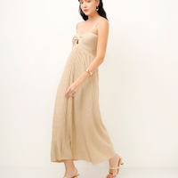 Vestido midi de tricot com lurex plissado bege
