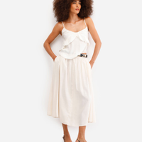 Saia midi franzida com bolso bege