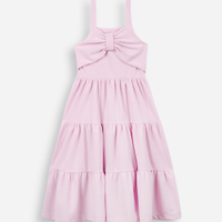 Vestido infantil texturizado com laço rosa