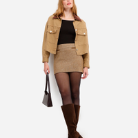 Minissaia feminina texturizada chevron marrom