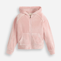Jaqueta de plush infantil com capuz e bolso rosa
