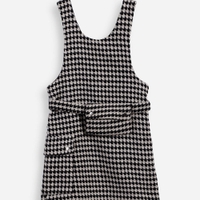 Vestido infantil pied de poule com pochete preto