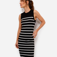 Vestido midi básico feminino de tricot listrado preto