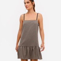Vestido curto alça fina feminino xadrez preto