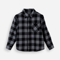 Camisa de algodão infantil manga longa xadrez cinza