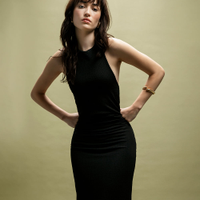Vestido midi halterneck texturizado preto