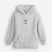 Blusão de pelúcia infantil com capuz e bolso stitch azul