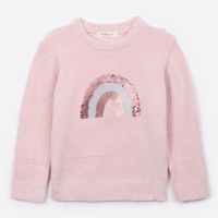 Suéter infantil de tricot com bordado paetê rosa