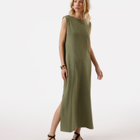 Vestido longo feminino de algodão com fendas verde