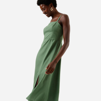 Vestido midi feminino com linho e fenda verde