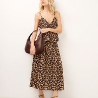 Saia midi de algodão animal print bege