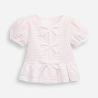 Blusa de algodão infantil com lacinho texturizada off white