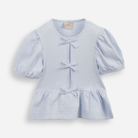 Blusa de algodão infantil com lacinho texturizada azul