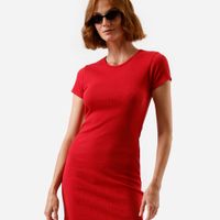 Vestido básico feminino de algodão canelado vermelho