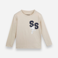 Camiseta infantil de algodão manga longa sonic bege