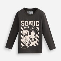 Blusa de algodão infantil manga longa sonic cinza