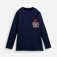 Camiseta infantil de algodão manga longa jurassic park azul