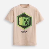 Camiseta de algodão infantil manga curta minecraft bege
