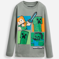 Blusa de algodão infantil manga longa minecraft verde