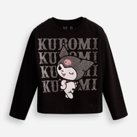 Blusa de algodão infantil manga longa kuromi preta