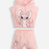 Conjunto infantil curto com capuz angel rosa