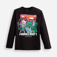 Blusa de algodão infantil manga longa minecraft preta