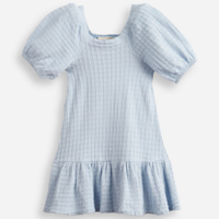 Vestido de algodão infantil manga bufante texturizado azul
