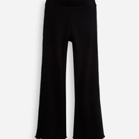 Calça flare infantil canelada com fru fru preta