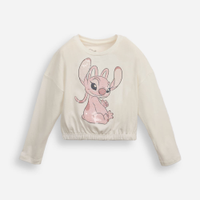 Blusa de algodão infantil manga longa com paetê angel off white
