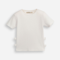 Blusa infantil de algodão manga curta com laços canelada off white