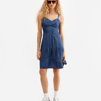 Vestido curto feminino jeans com recortes azul