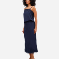 Saia acetinada feminina com renda azul