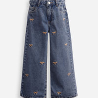 Calça wide leg infantil jeans lacinhos azul