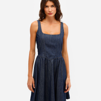 Vestido curto godê feminino jeans azul