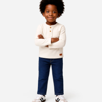 Calça reta infantil jeans cós com cordão azul