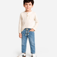 Calça reta infantil jeans cós com cordão - jeans medio