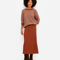 Saia midi feminina de tricot canelada laranja