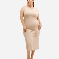 Vestido feminino midi de viscose manga japonesa plus size bege