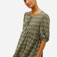 Vestido curto feminino étnico texturizado verde